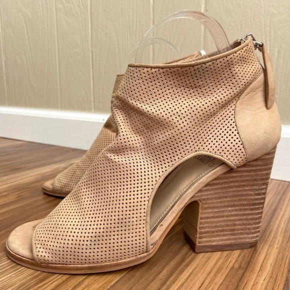 Vince Camuto Perforated Leather Tan Bevina Cutout Peep Toe Booties - Picture 1 of 12
